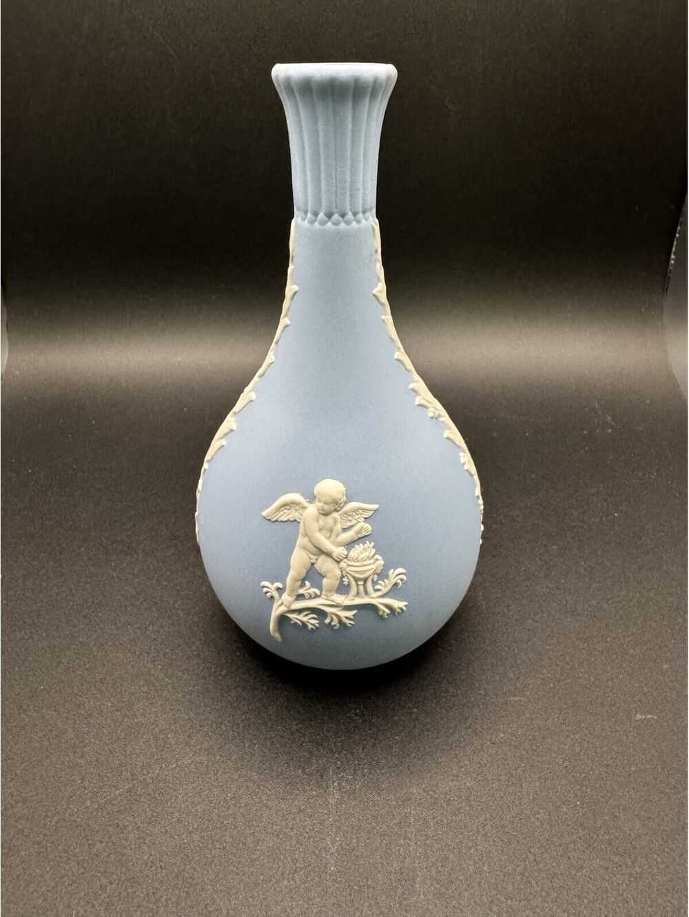 Wedgwood Jasperware Blue Bud Vase - 5” Cherubs